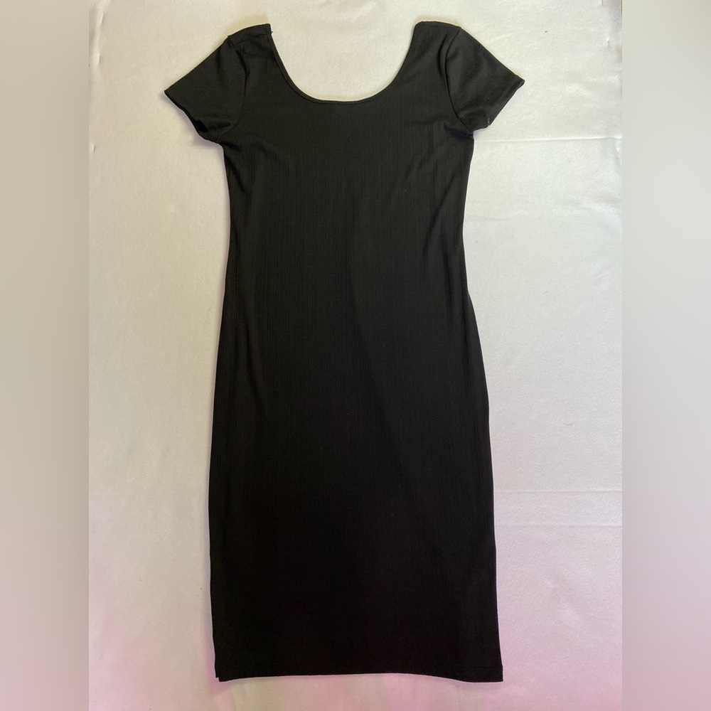 Ribbed Midi Dress Black with Cap Sleeves for Cocktail Size XL NWOT